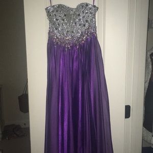Dark purple strapless prom dress